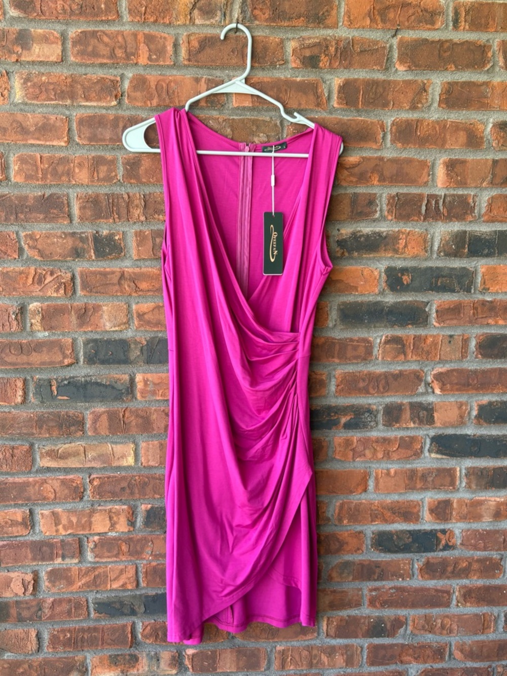 Sleeveless Fuchsia Draped V-Neck Dress